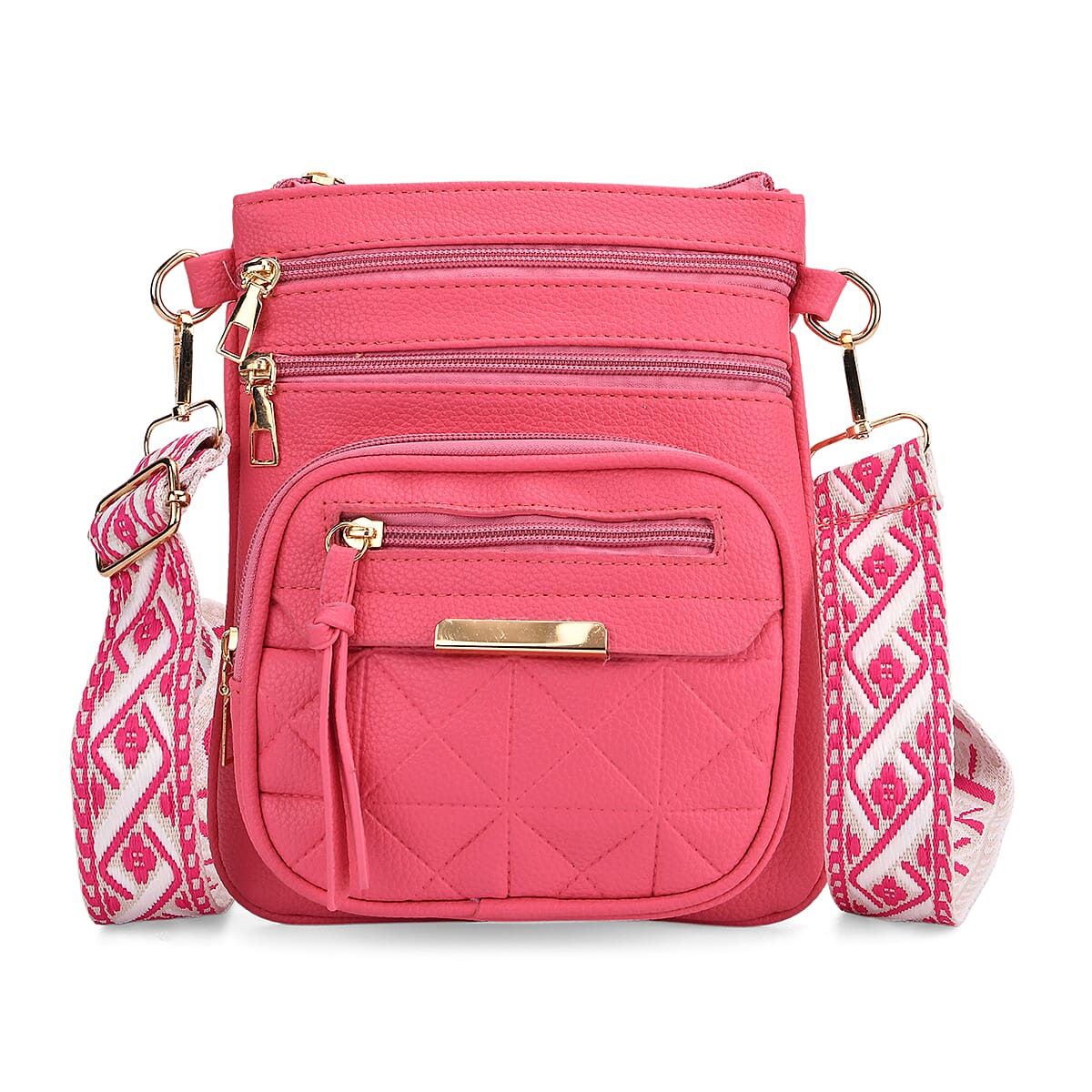 TLV Rose Red Multiple Pockets Faux Leather Crossbody Bag (7.48x8.7) with Shoulder Strap image number 0