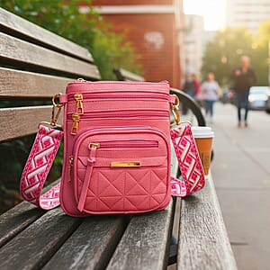 Rose Red Multiple Pockets Faux Leather Crossbody Bag (7.48x8.7) with Shoulder Strap