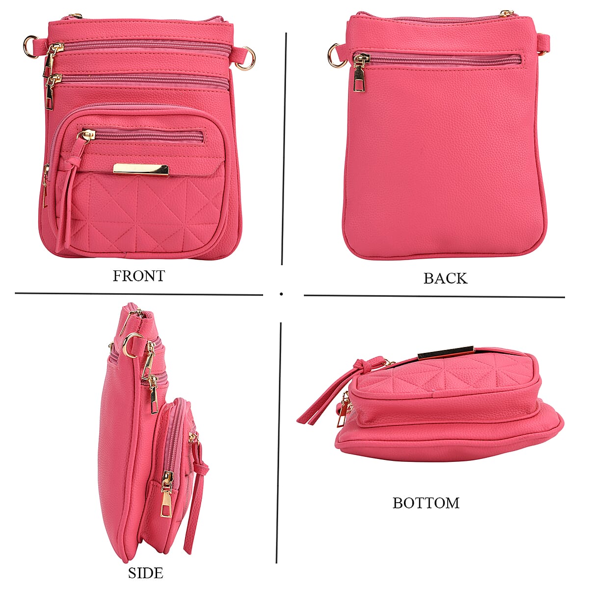 TLV Rose Red Multiple Pockets Faux Leather Crossbody Bag (7.48x8.7) with Shoulder Strap image number 2