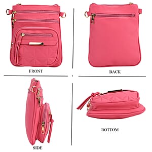 Rose Red Multiple Pockets Faux Leather Crossbody Bag (7.48x8.7) with Shoulder Strap