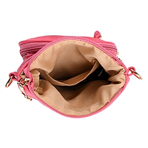 Rose Red Multiple Pockets Faux Leather Crossbody Bag (7.48x8.7) with Shoulder Strap