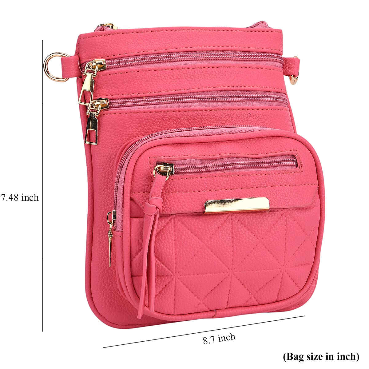 TLV Rose Red Multiple Pockets Faux Leather Crossbody Bag (7.48x8.7) with Shoulder Strap image number 5