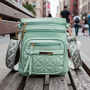 Mint Green Multiple Pockets Faux Leather Crossbody Bag with Shoulder Strap