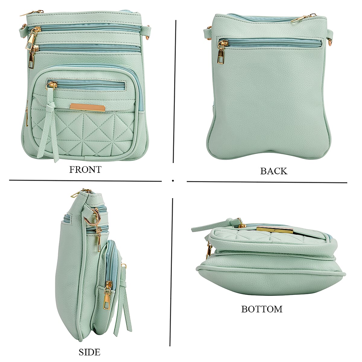 Mint Green Multiple Pockets Faux Leather Crossbody Bag with Shoulder Strap image number 2