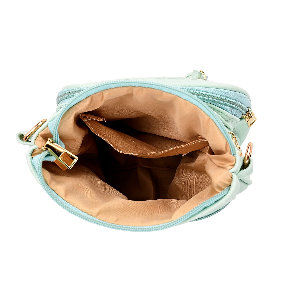 Mint Green Multiple Pockets Faux Leather Crossbody Bag with Shoulder Strap image number 3