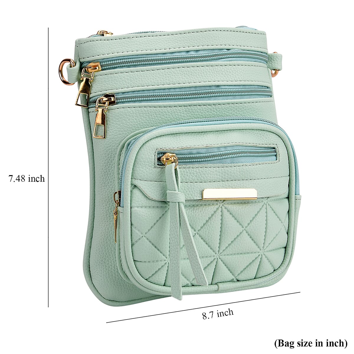 Mint Green Multiple Pockets Faux Leather Crossbody Bag with Shoulder Strap image number 5
