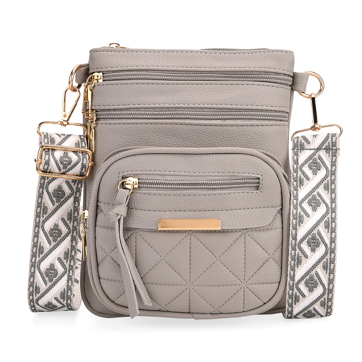 Grey Multiple Pockets Faux Leather Crossbody Bag with Shoulder Strap image number 0