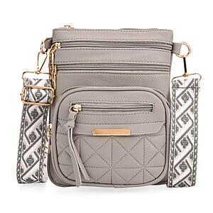 Grey Multiple Pockets Faux Leather Crossbody Bag with Shoulder Strap