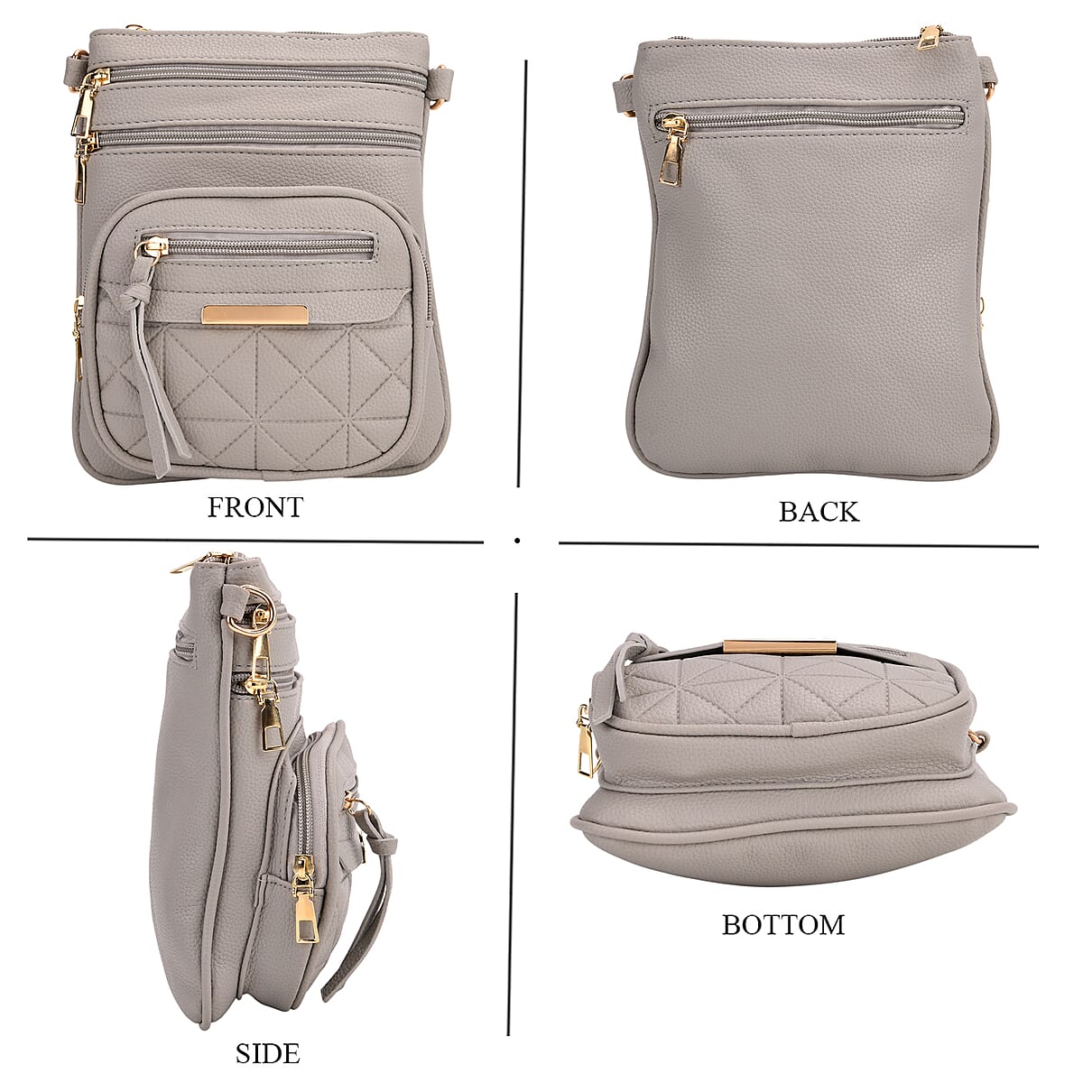 Grey Multiple Pockets Faux Leather Crossbody Bag with Shoulder Strap image number 2