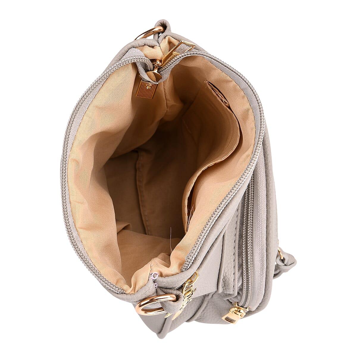 Grey Multiple Pockets Faux Leather Crossbody Bag with Shoulder Strap image number 3