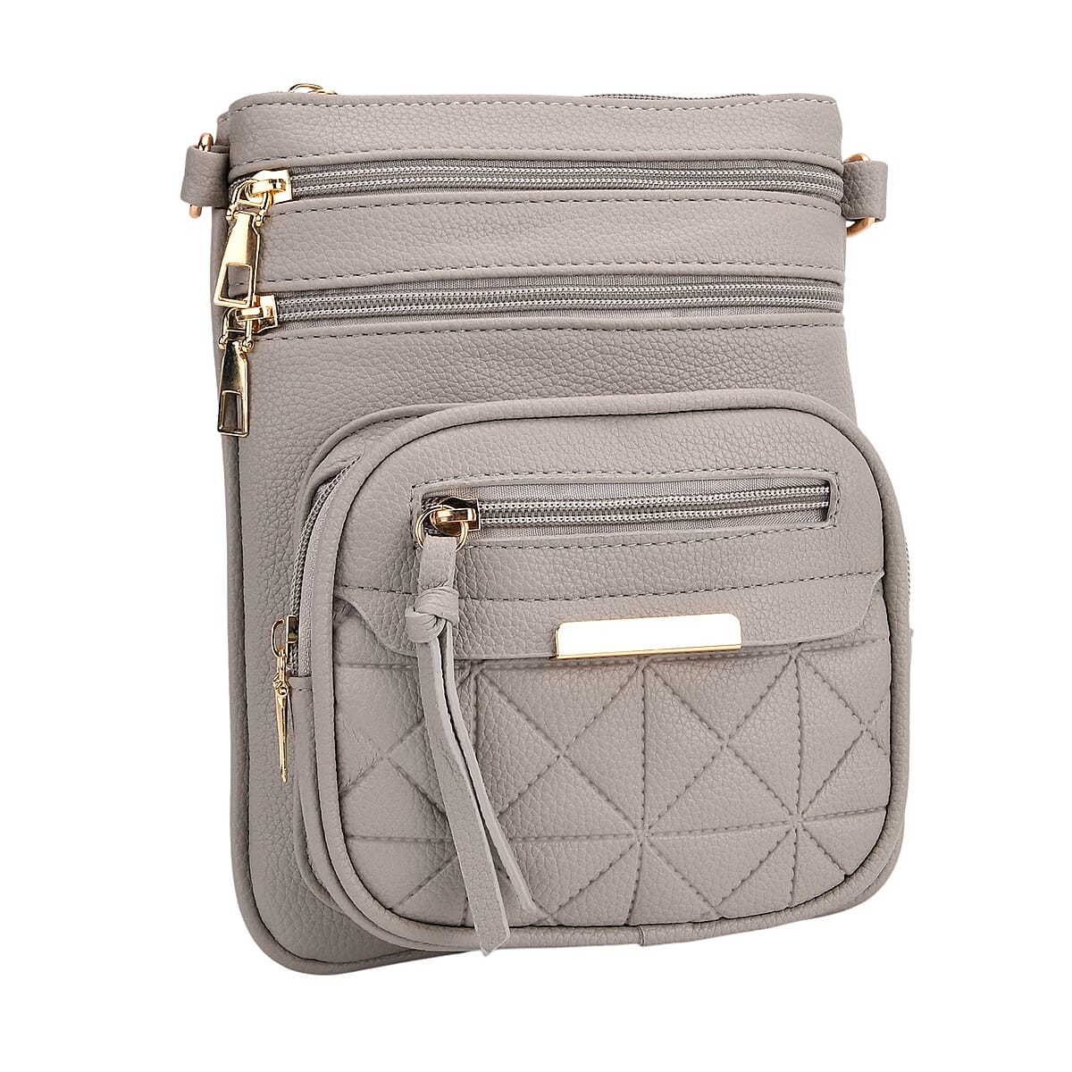 Grey Multiple Pockets Faux Leather Crossbody Bag with Shoulder Strap image number 5