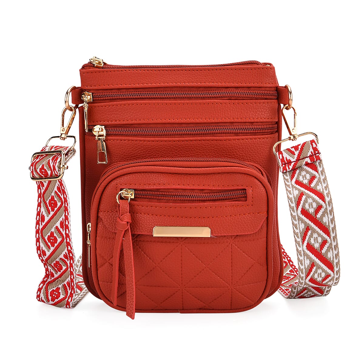 Red Multiple Pockets Faux Leather Crossbody Bag with Shoulder Strap image number 0
