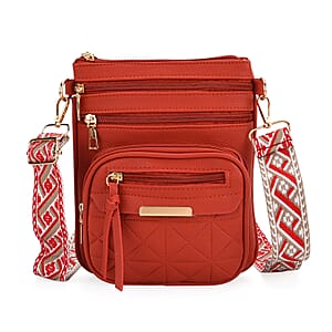 Red Multiple Pockets Faux Leather Crossbody Bag with Shoulder Strap