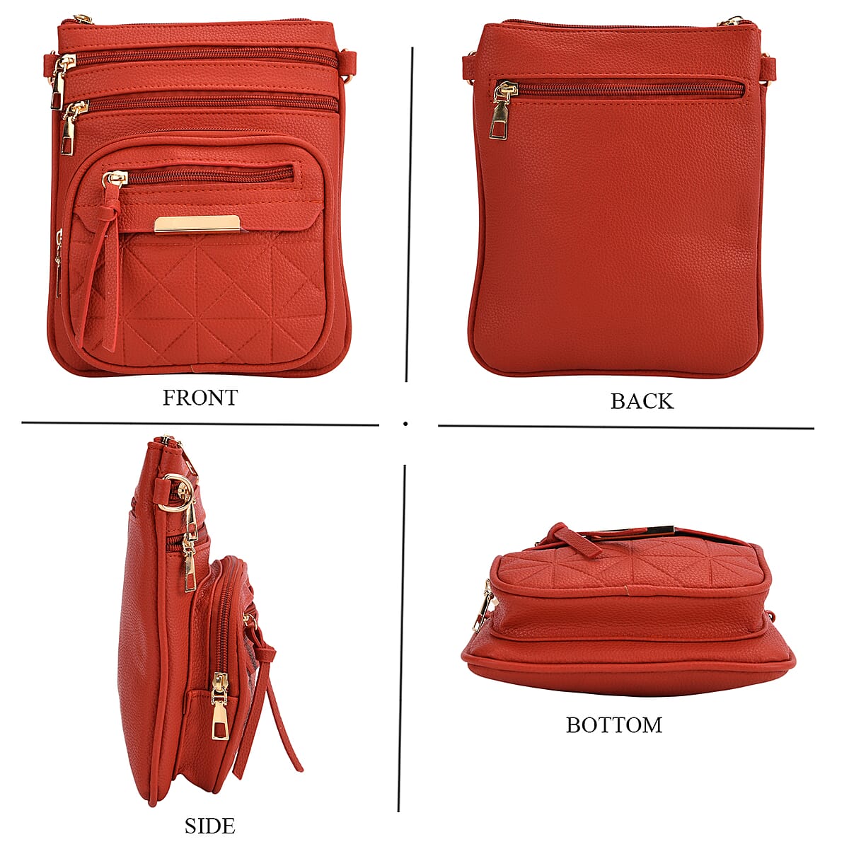 Red Multiple Pockets Faux Leather Crossbody Bag with Shoulder Strap image number 2