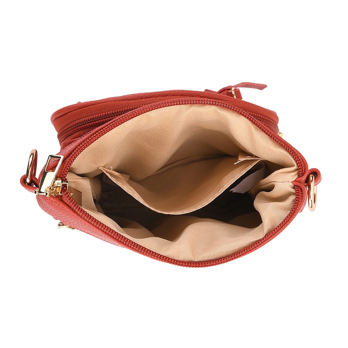 Red Multiple Pockets Faux Leather Crossbody Bag with Shoulder Strap image number 3