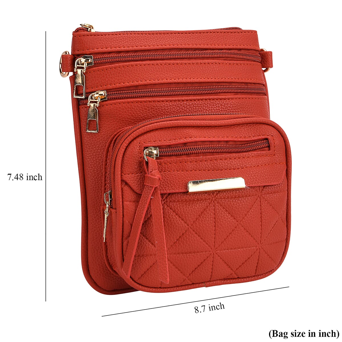 Red Multiple Pockets Faux Leather Crossbody Bag with Shoulder Strap image number 5
