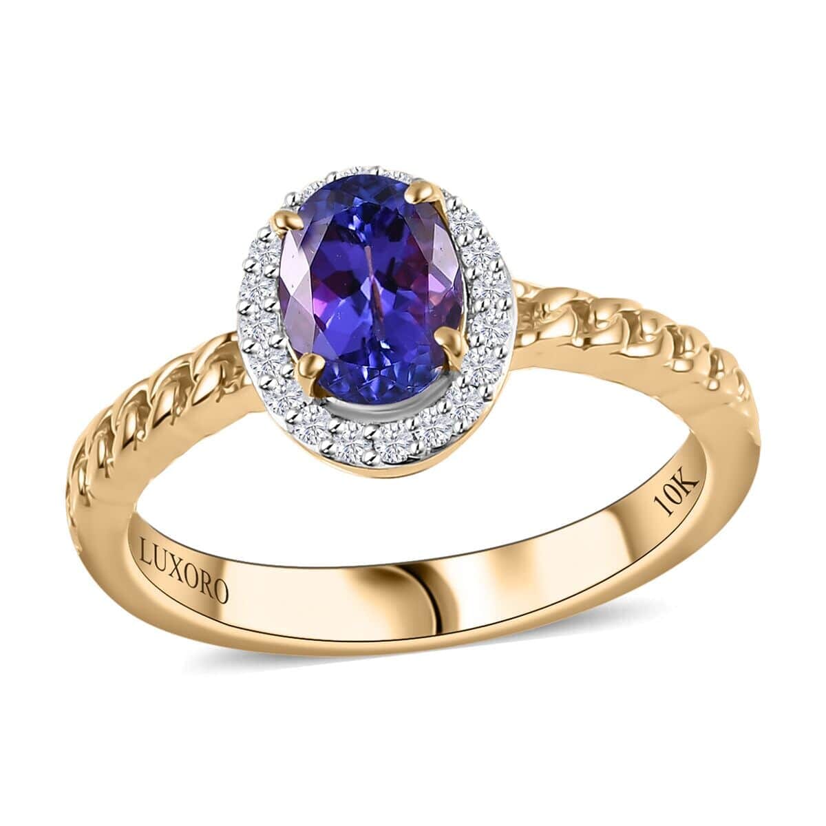 Luxoro Premium Tanzanite and Moissanite 1.60 ctw Ring in 10K Yellow Gold (Size 10.5) image number 0