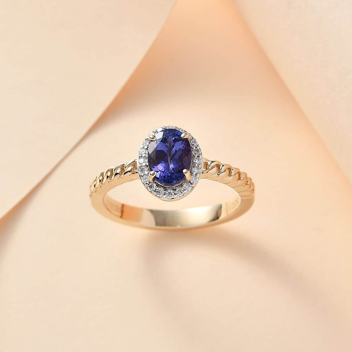 Luxoro Premium Tanzanite and Moissanite 1.60 ctw Ring in 10K Yellow Gold (Size 10.5) image number 1