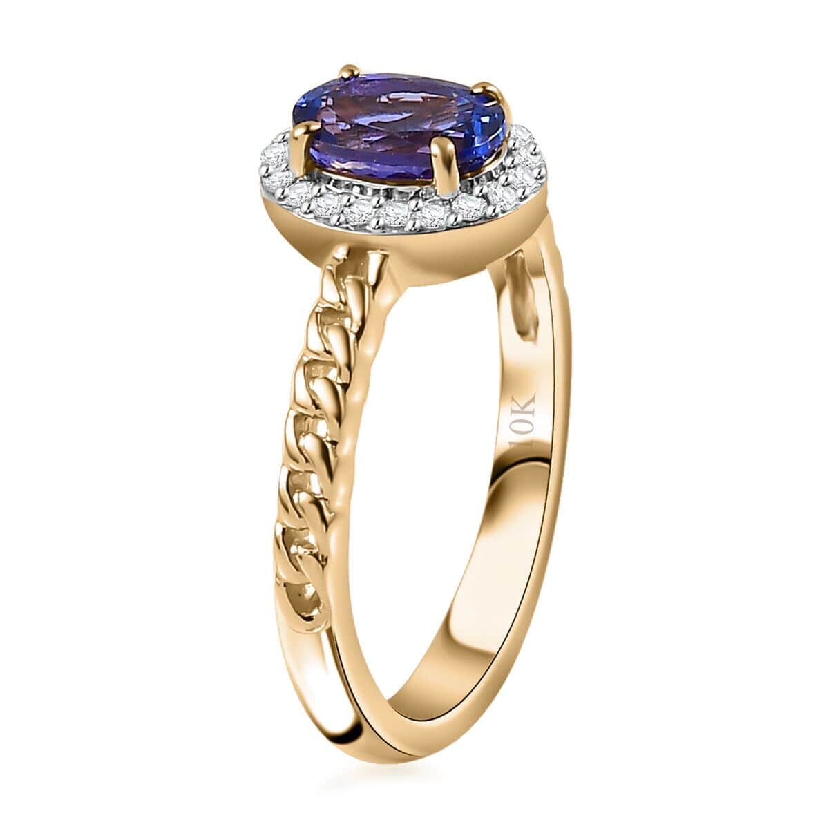 Luxoro Premium Tanzanite and Moissanite 1.60 ctw Ring in 10K Yellow Gold (Size 10.5) image number 3