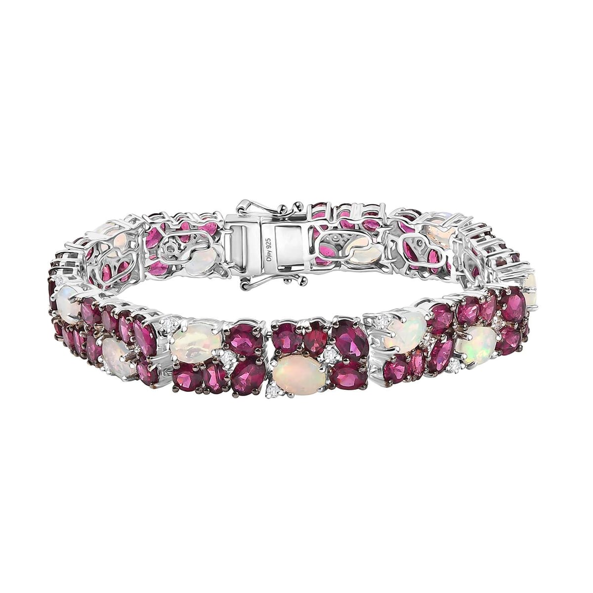 Premium Ethiopian Welo Opal and Multi Gemstone 30.00 ctw Bracelet in Rhodium Over Sterling Silver (7.25 In) image number 0