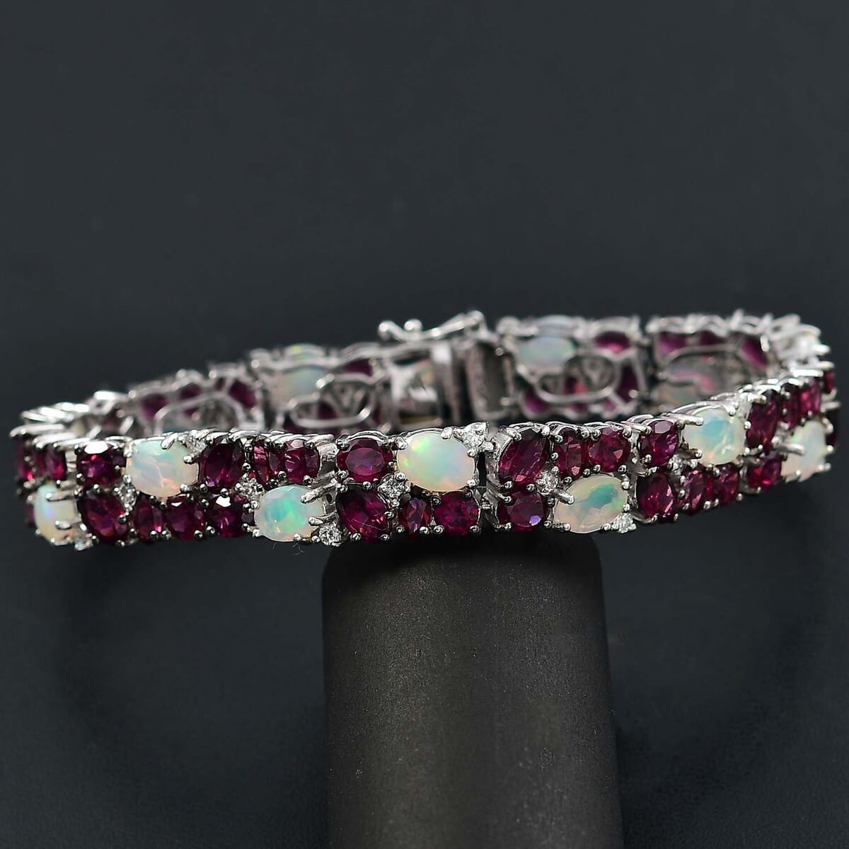 Premium Ethiopian Welo Opal and Multi Gemstone 30.00 ctw Bracelet in Rhodium Over Sterling Silver (7.25 In) image number 1