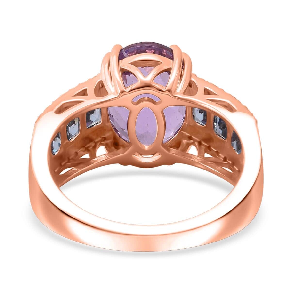 Certified & Appraised Luxoro AAA Patroke Kunzite, Santa Maria Aquamarine and G-H I2 Diamond 6.00 ctw Bridge Ring in 14K Rose Gold (Size 5.5) 4.75 Grams image number 4