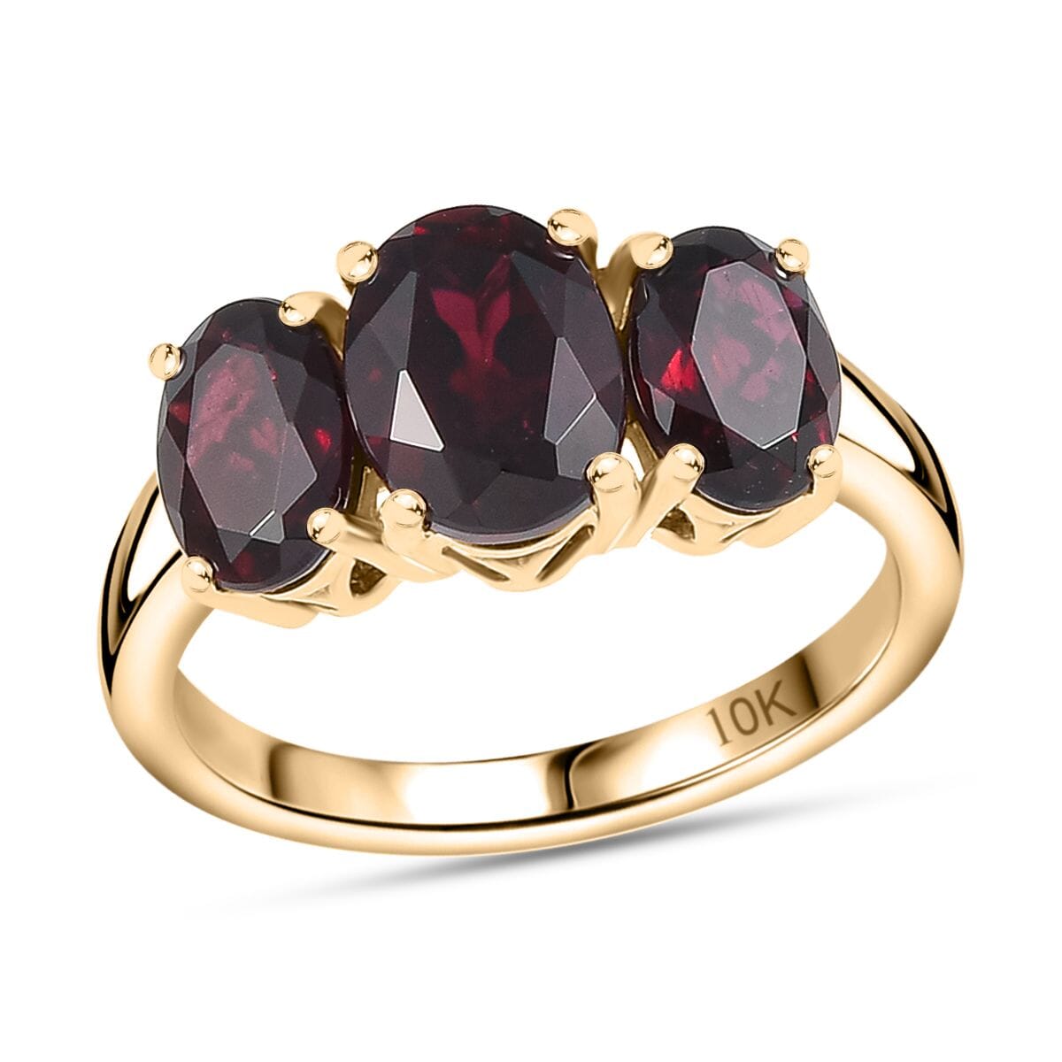 Luxoro Premium Anthill Garnet 3.40 ctw Trilogy Ring in 10K Rose Gold (Size 6.0) image number 0