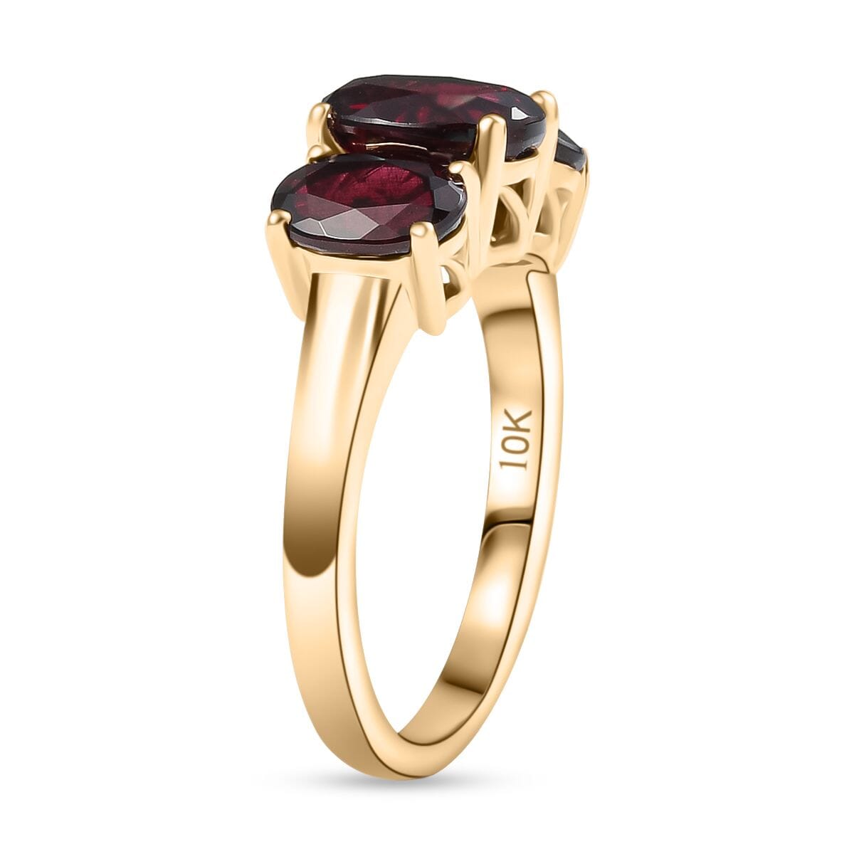 Luxoro Premium Anthill Garnet 3.40 ctw Trilogy Ring in 10K Rose Gold (Size 6.0) image number 3