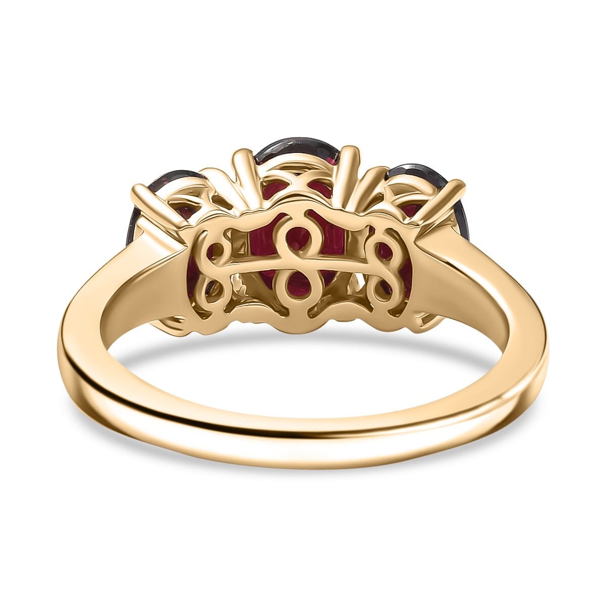 Luxoro Premium Anthill Garnet 3.40 ctw Trilogy Ring in 10K Rose Gold (Size 6.0) image number 4