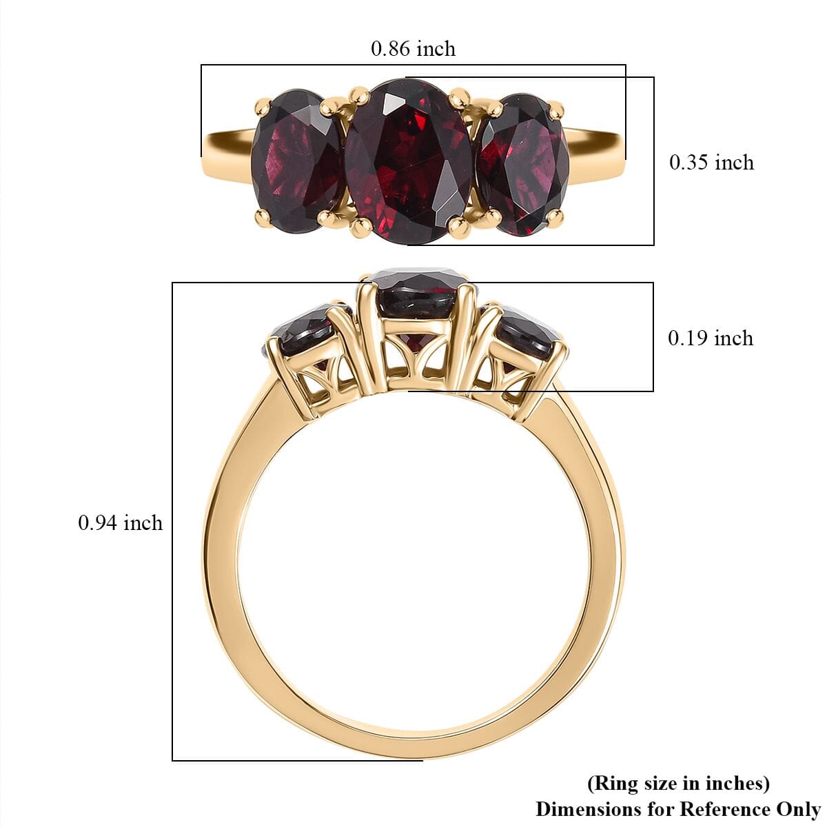 Luxoro Premium Anthill Garnet 3.40 ctw Trilogy Ring in 10K Rose Gold (Size 6.0) image number 5