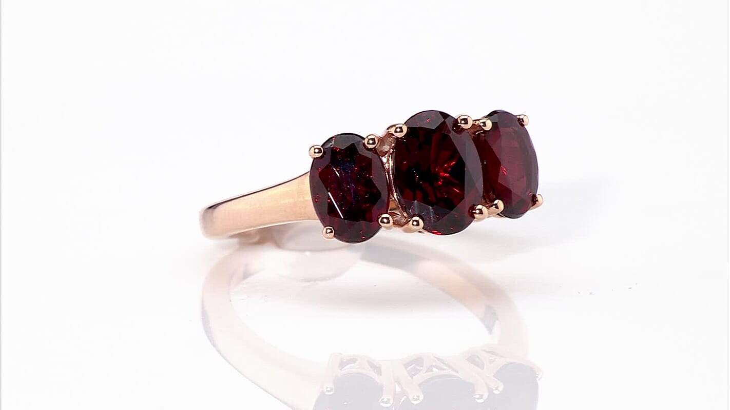 Luxoro Premium Anthill Garnet 3.40 ctw Trilogy Ring in 10K Rose Gold (Size 10.0)