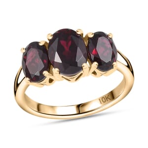 Luxoro Premium Anthill Garnet 3.40 ctw Trilogy Ring in 10K Rose Gold (Size 9.0)