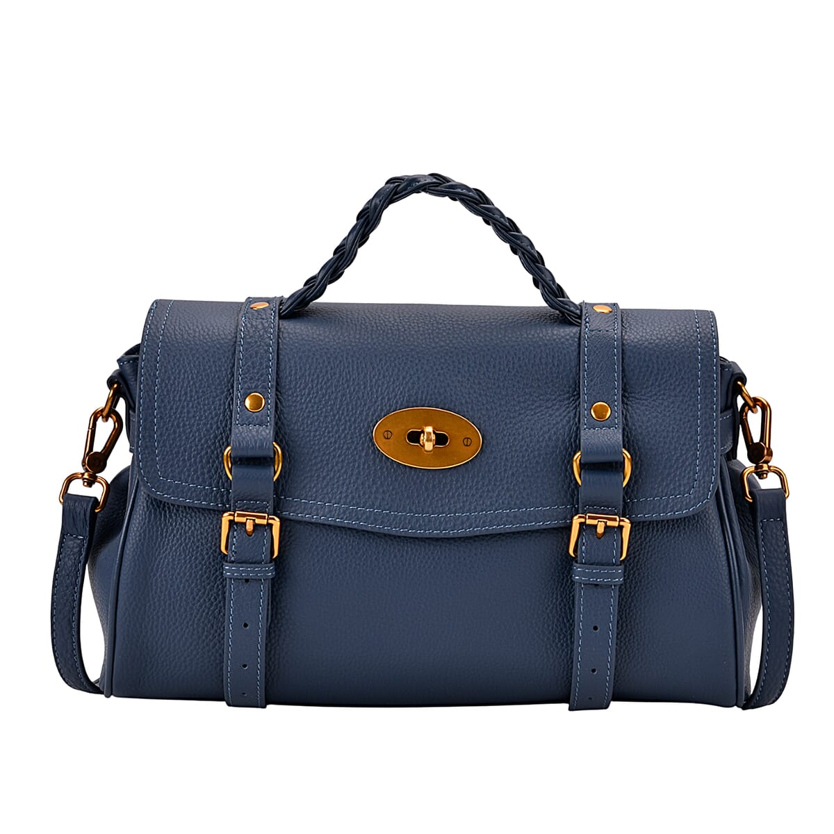 Italy Retro Noble Collection Blue Genuine Leather Crossbody Bag with Adjustable Shoulder Strap (12x5.32x7.09) image number 0