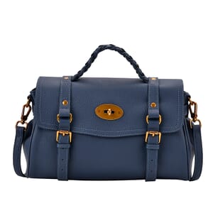Italy Retro Noble Collection Blue Genuine Leather Crossbody Bag with Adjustable Shoulder Strap (12x5.32x7.09)