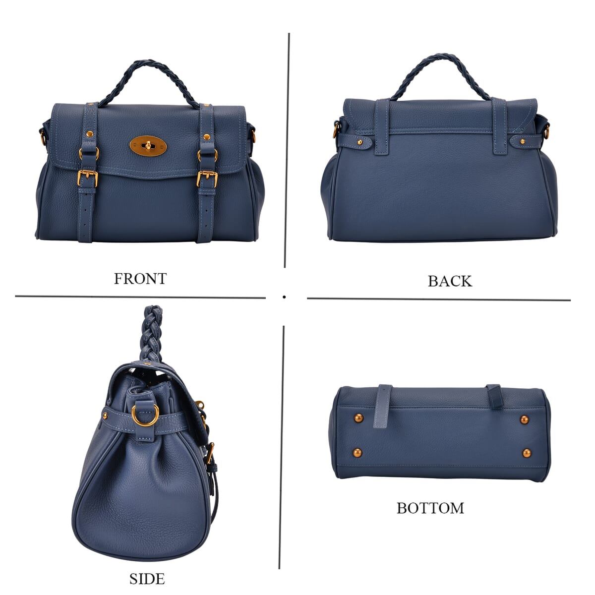 Italy Retro Noble Collection Blue Genuine Leather Crossbody Bag with Adjustable Shoulder Strap (12x5.32x7.09) image number 3