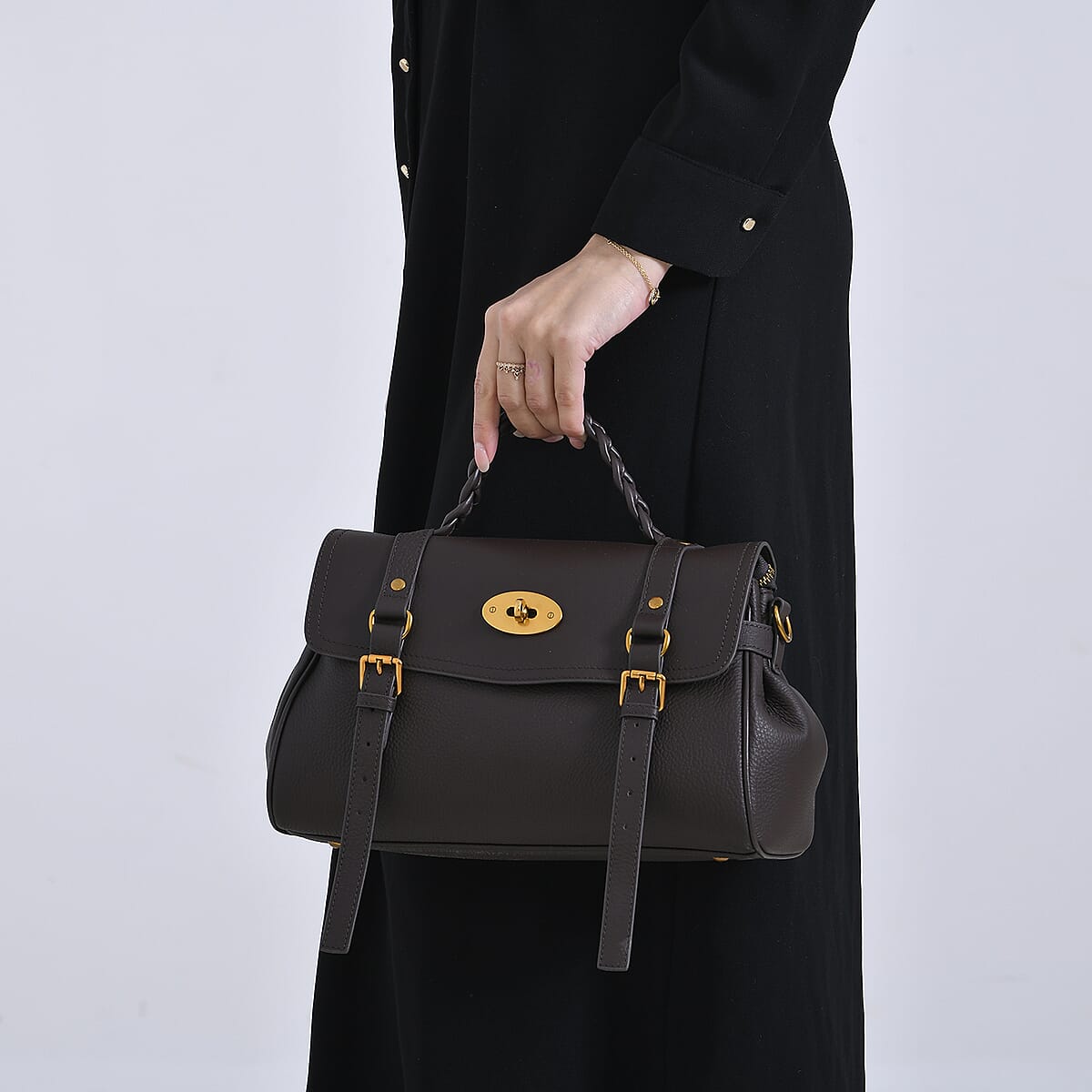 Italy Retro Noble Collection Coffee Genuine Leather Crossbody Bag with Adjustable Shoulder Strap (12x5.32x7.09) image number 2