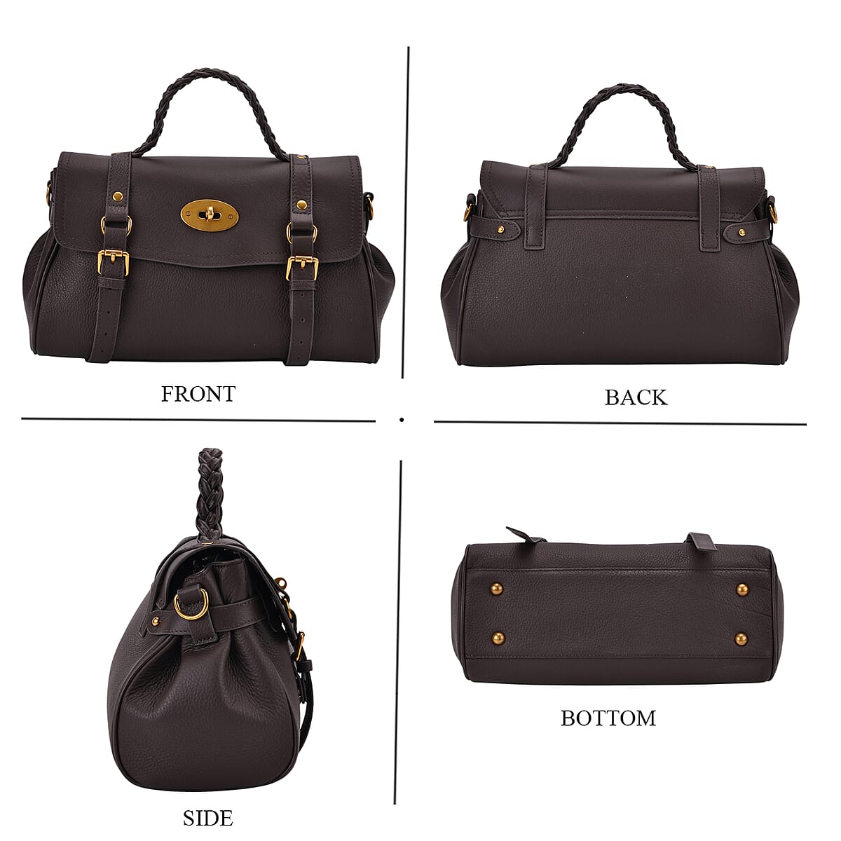 Italy Retro Noble Collection Coffee Genuine Leather Crossbody Bag with Adjustable Shoulder Strap (12x5.32x7.09) image number 3