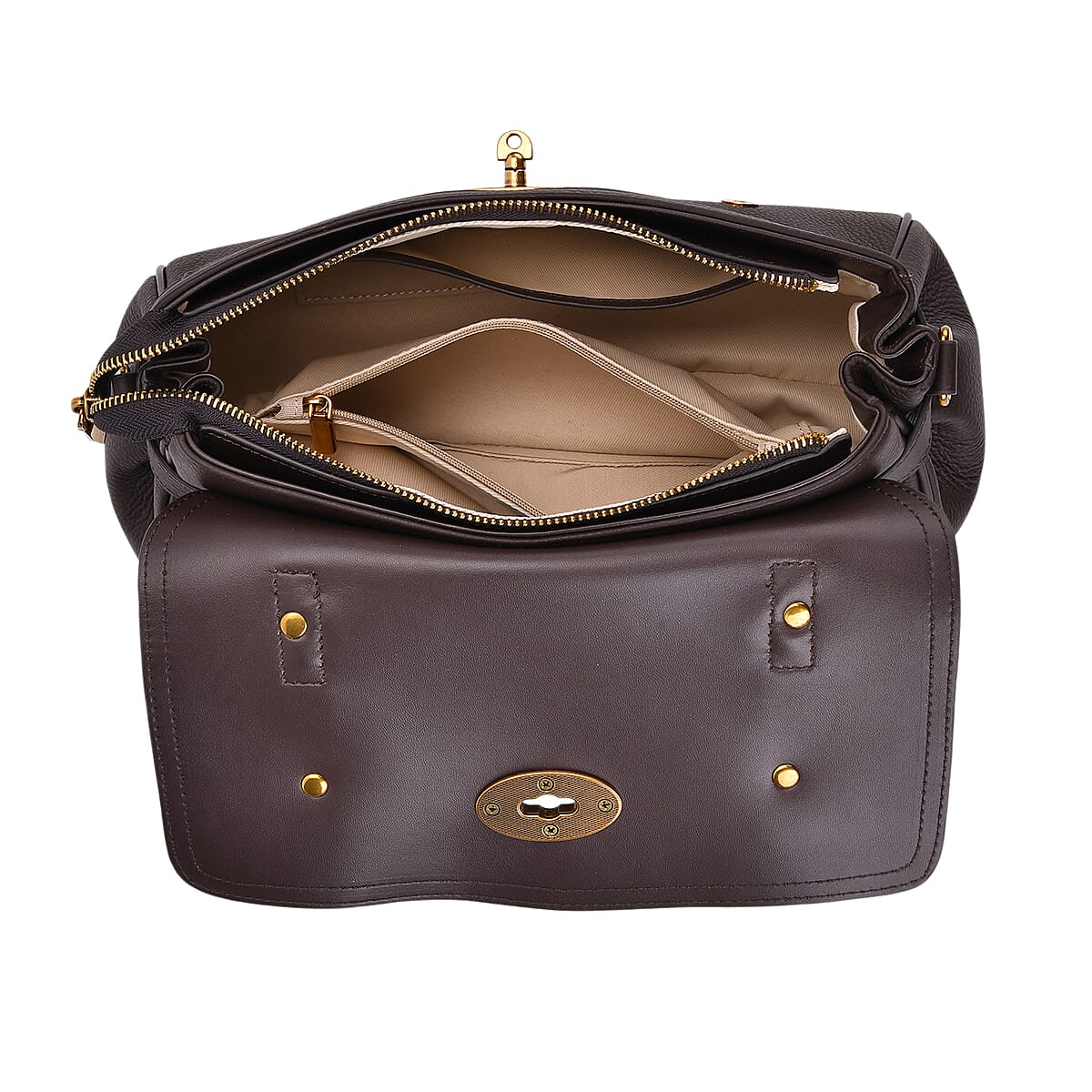 Italy Retro Noble Collection Coffee Genuine Leather Crossbody Bag with Adjustable Shoulder Strap (12x5.32x7.09) image number 4