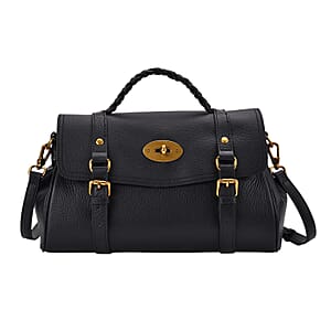 Italy Retro Noble Collection Black Genuine Leather Crossbody Bag with Adjustable Shoulder Strap (12x5.32x7.09)