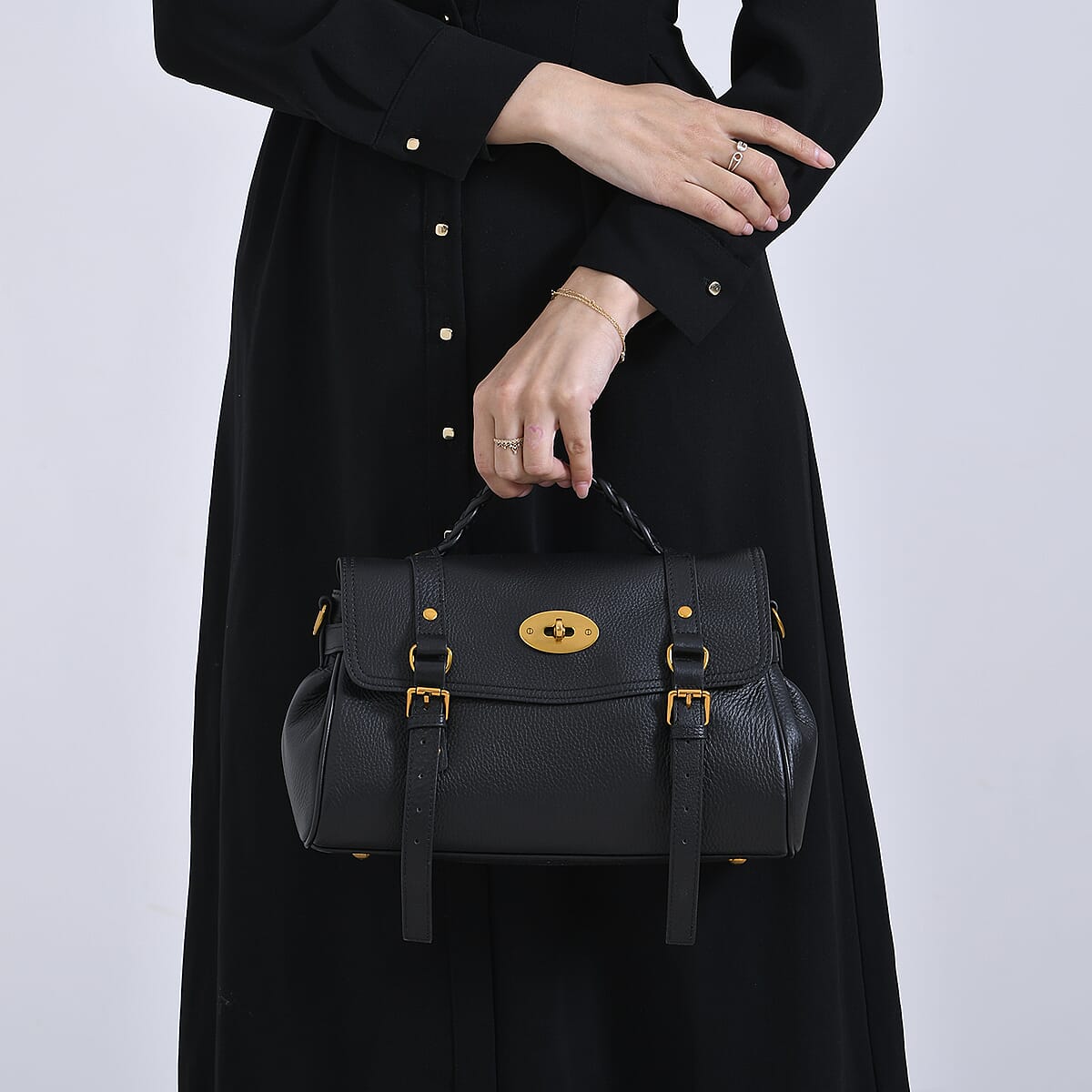 Italy Retro Noble Collection Black Genuine Leather Crossbody Bag with Adjustable Shoulder Strap (12x5.32x7.09) image number 2