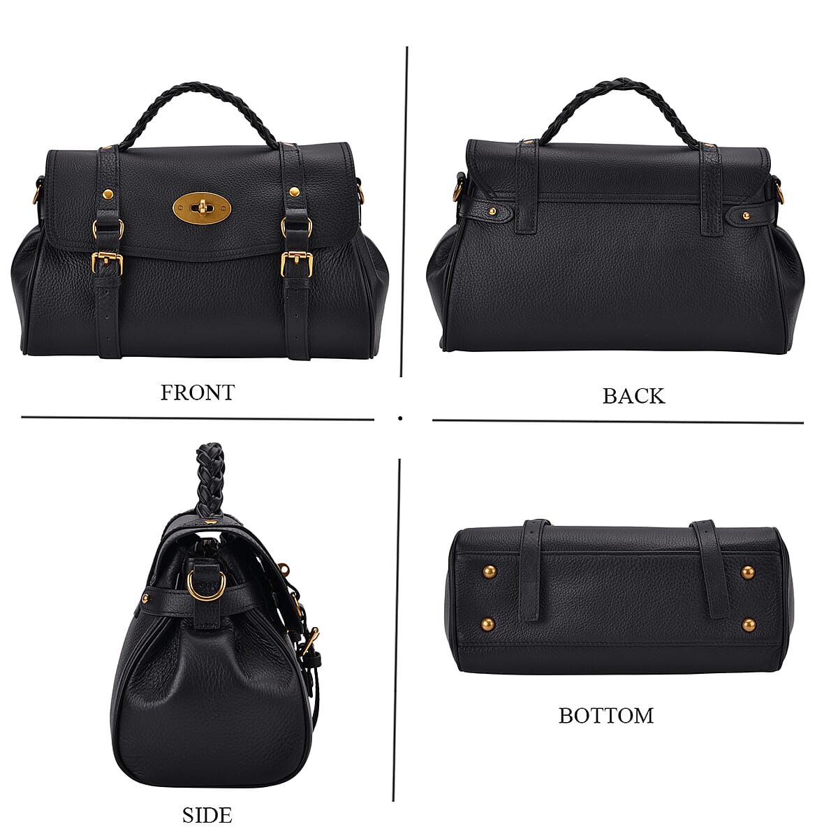 Italy Retro Noble Collection Black Genuine Leather Crossbody Bag with Adjustable Shoulder Strap (12x5.32x7.09) image number 3