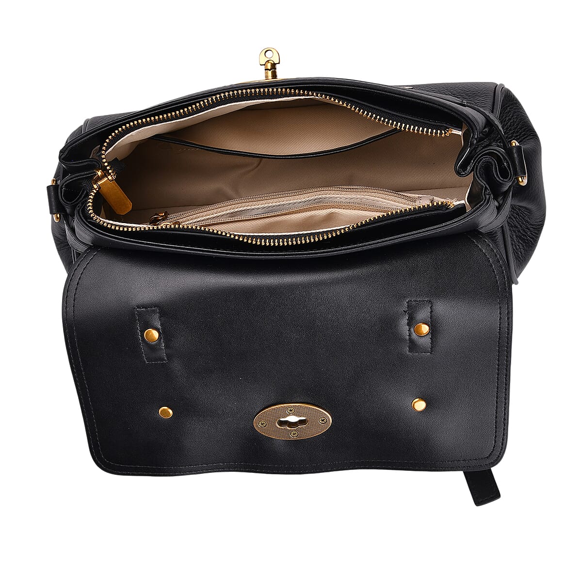 Italy Retro Noble Collection Black Genuine Leather Crossbody Bag with Adjustable Shoulder Strap (12x5.32x7.09) image number 4