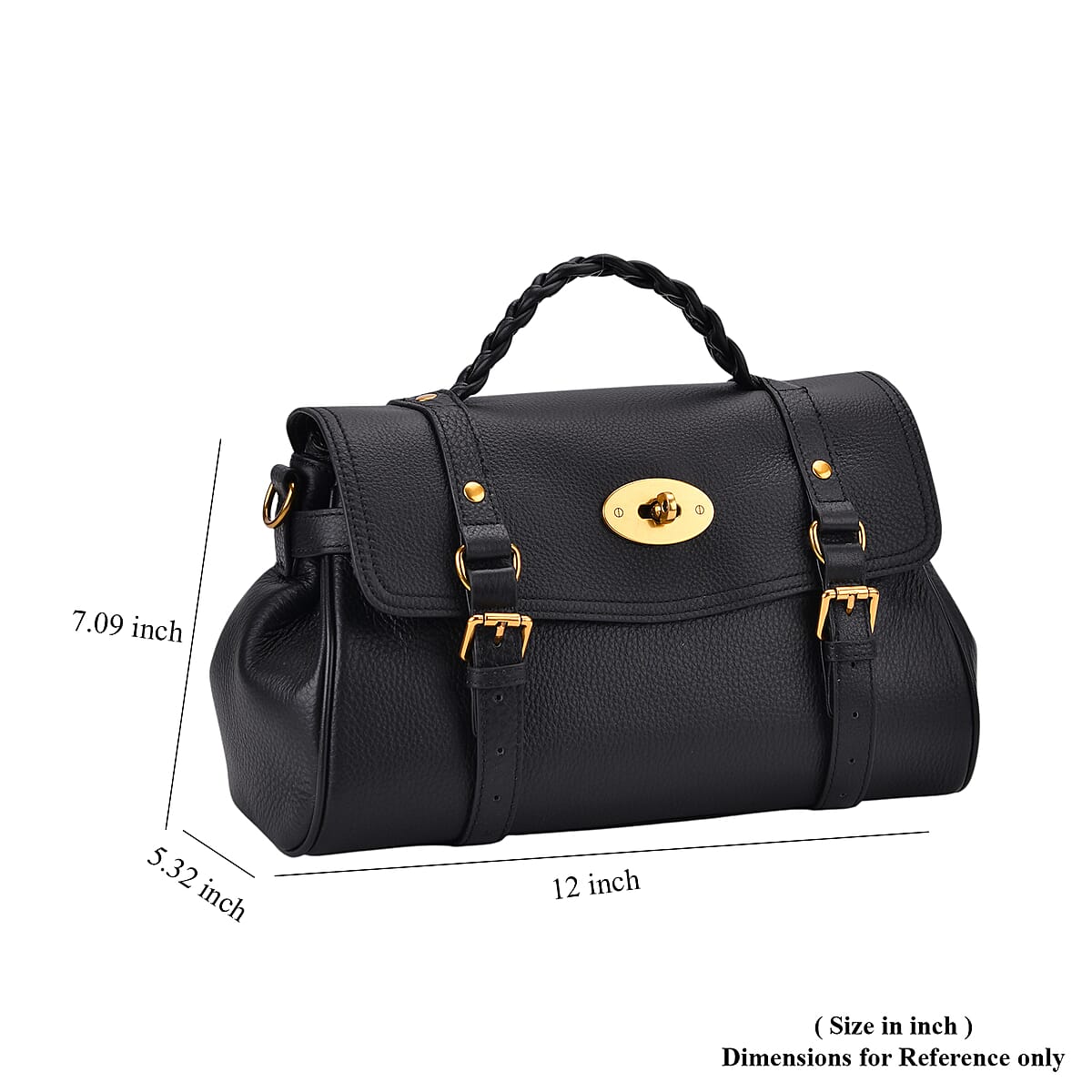 Italy Retro Noble Collection Black Genuine Leather Crossbody Bag with Adjustable Shoulder Strap (12x5.32x7.09) image number 6