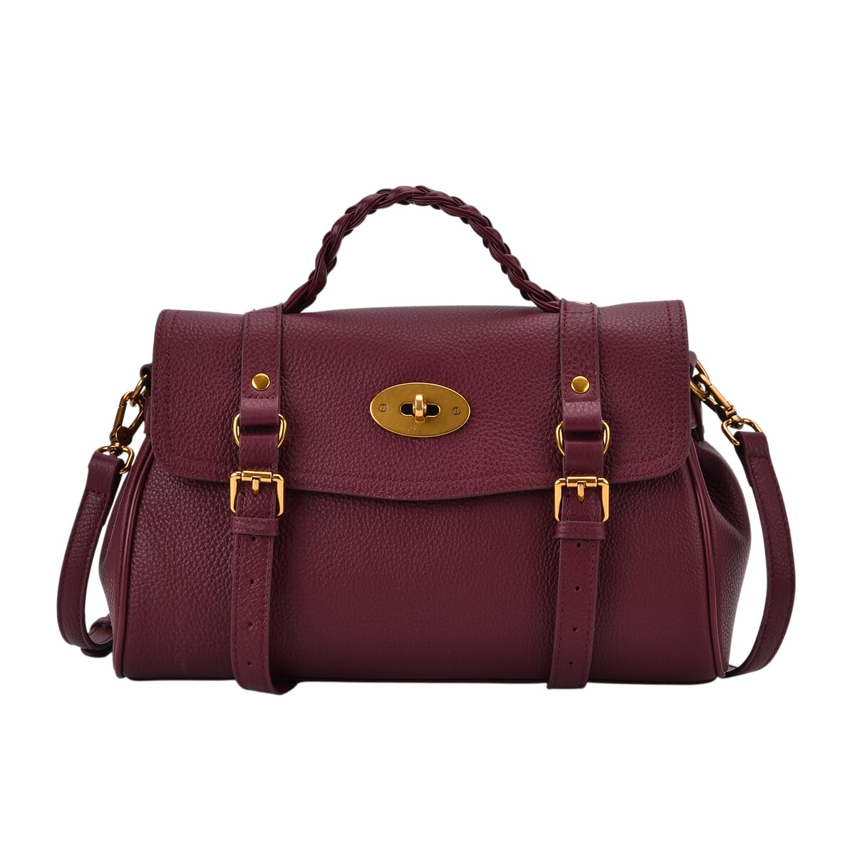 Italy Retro Noble Collection Burgundy Genuine Leather Crossbody Bag with Adjustable Shoulder Strap (12x5.32x7.09) image number 0