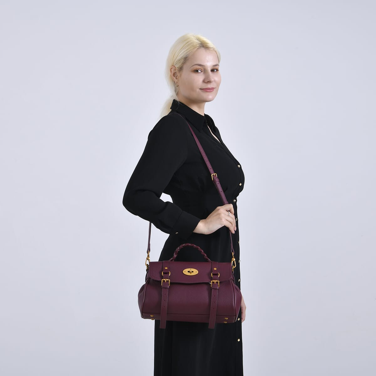 Italy Retro Noble Collection Burgundy Genuine Leather Crossbody Bag with Adjustable Shoulder Strap (12x5.32x7.09) image number 1