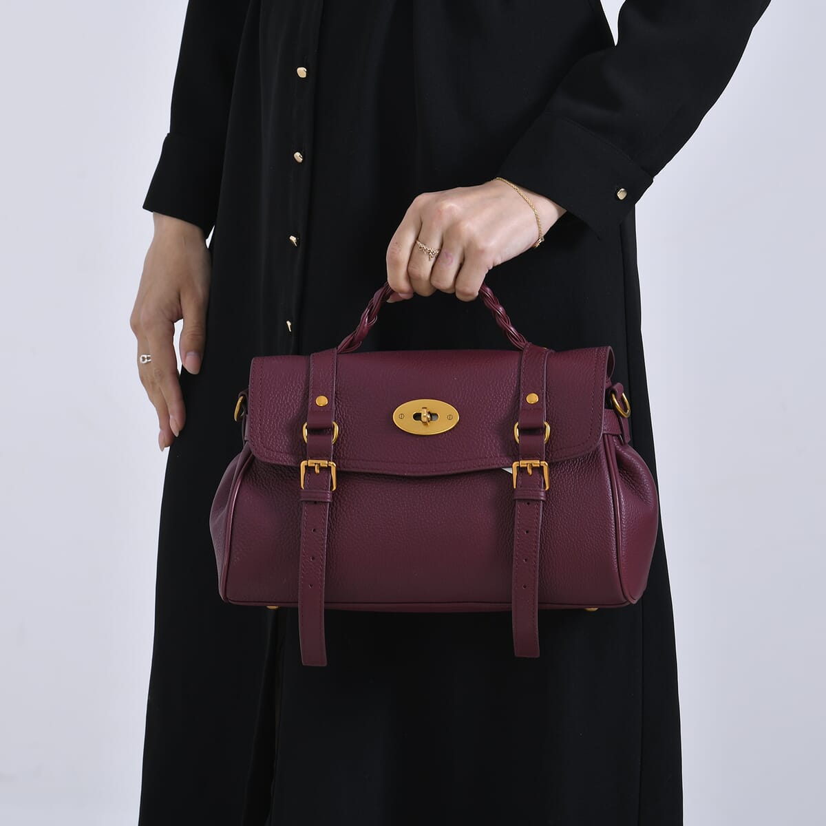 Italy Retro Noble Collection Burgundy Genuine Leather Crossbody Bag with Adjustable Shoulder Strap (12x5.32x7.09) image number 2