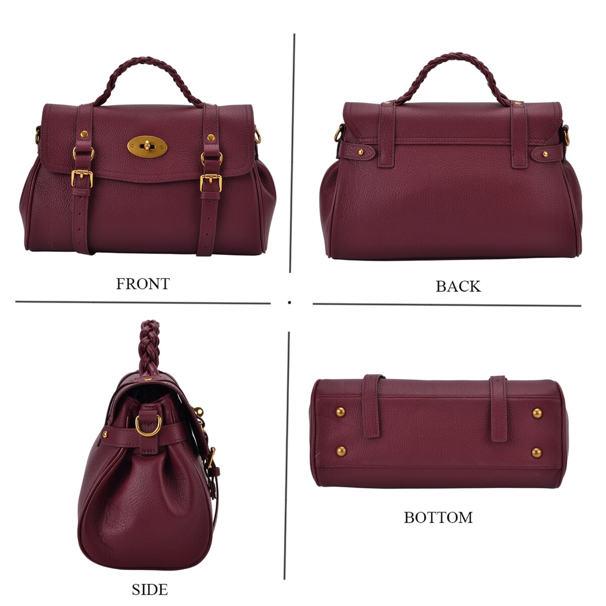 Italy Retro Noble Collection Burgundy Genuine Leather Crossbody Bag with Adjustable Shoulder Strap (12x5.32x7.09) image number 3