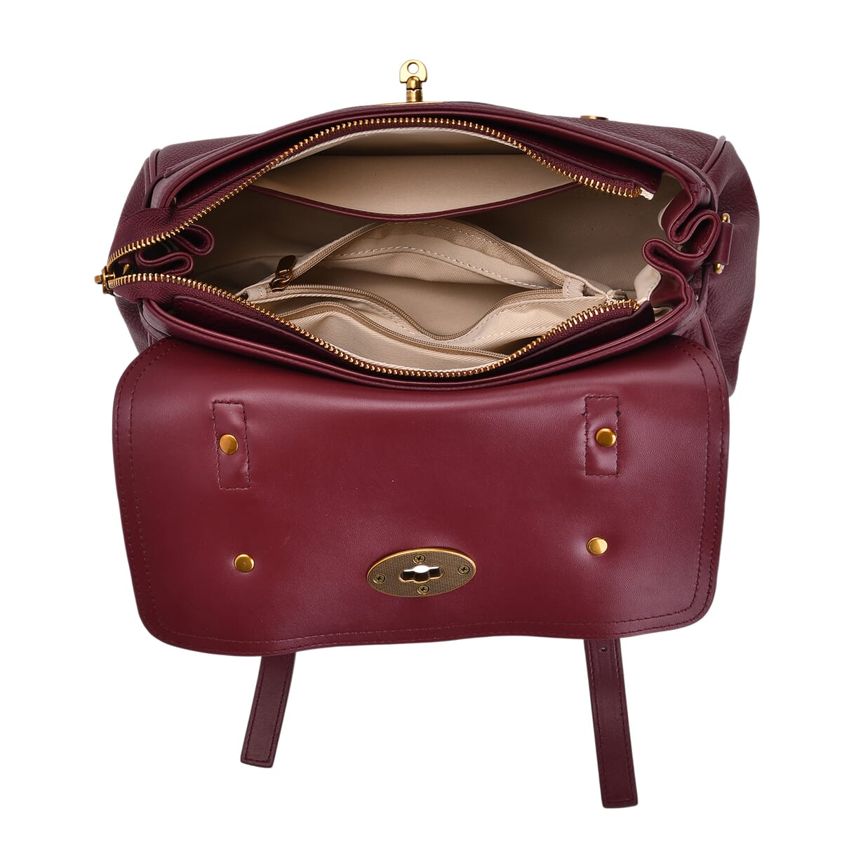 Italy Retro Noble Collection Burgundy Genuine Leather Crossbody Bag with Adjustable Shoulder Strap (12x5.32x7.09) image number 4