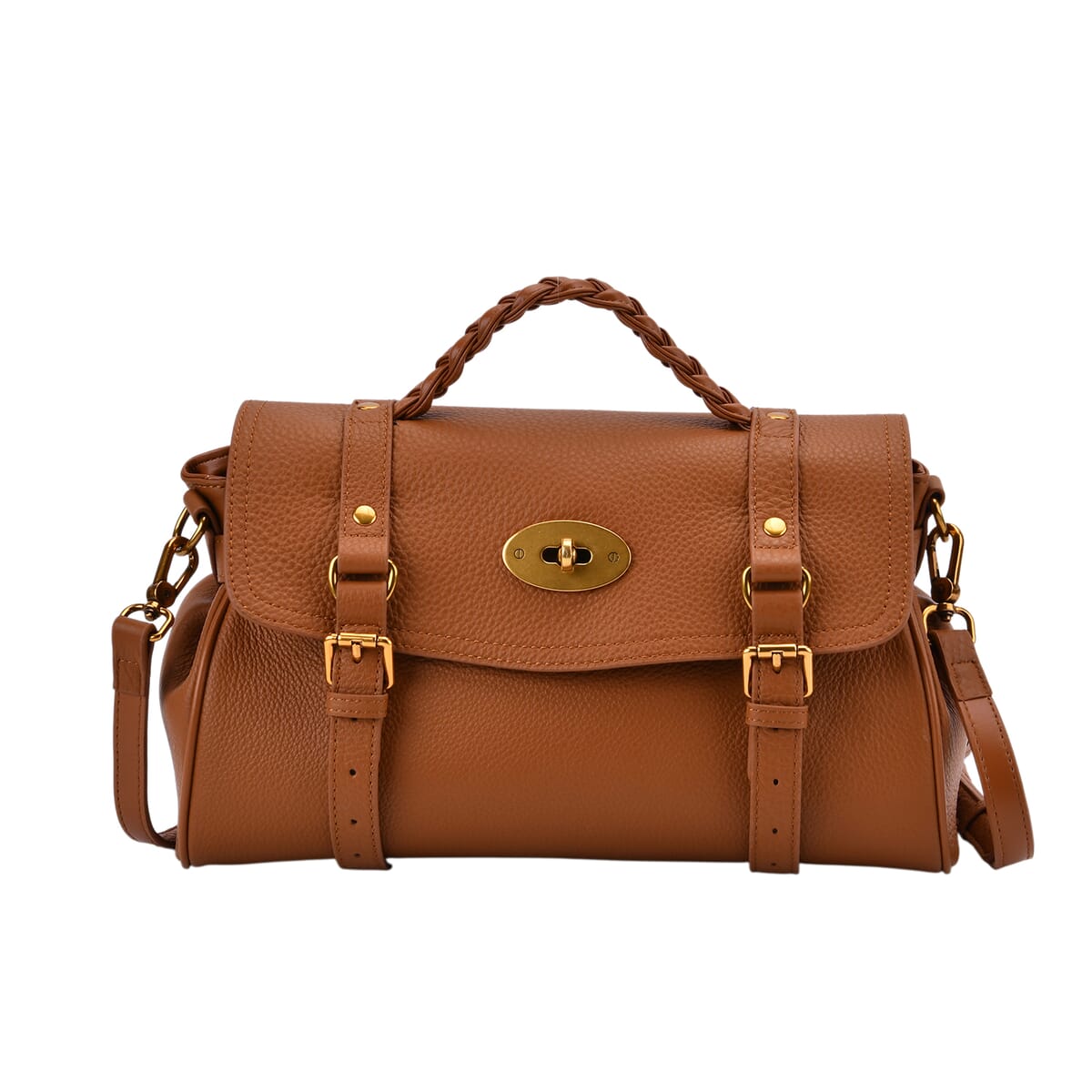 Italy Retro Noble Collection Tan Genuine Leather Crossbody Bag with Adjustable Shoulder Strap (12x5.32x7.09) image number 0