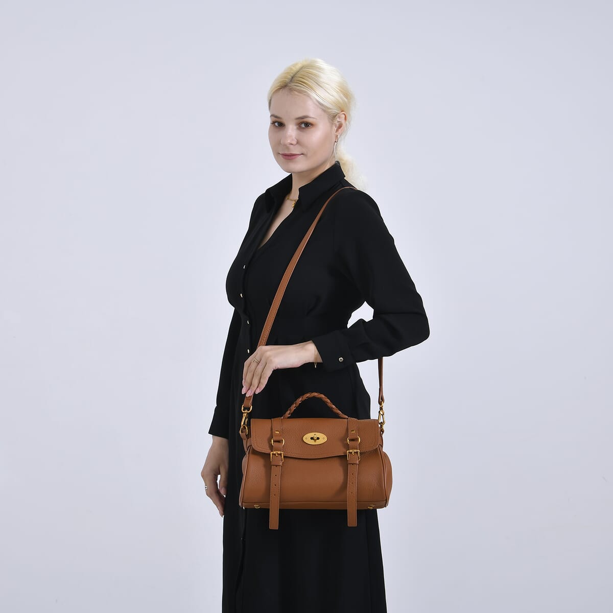 Italy Retro Noble Collection Tan Genuine Leather Crossbody Bag with Adjustable Shoulder Strap (12x5.32x7.09) image number 1